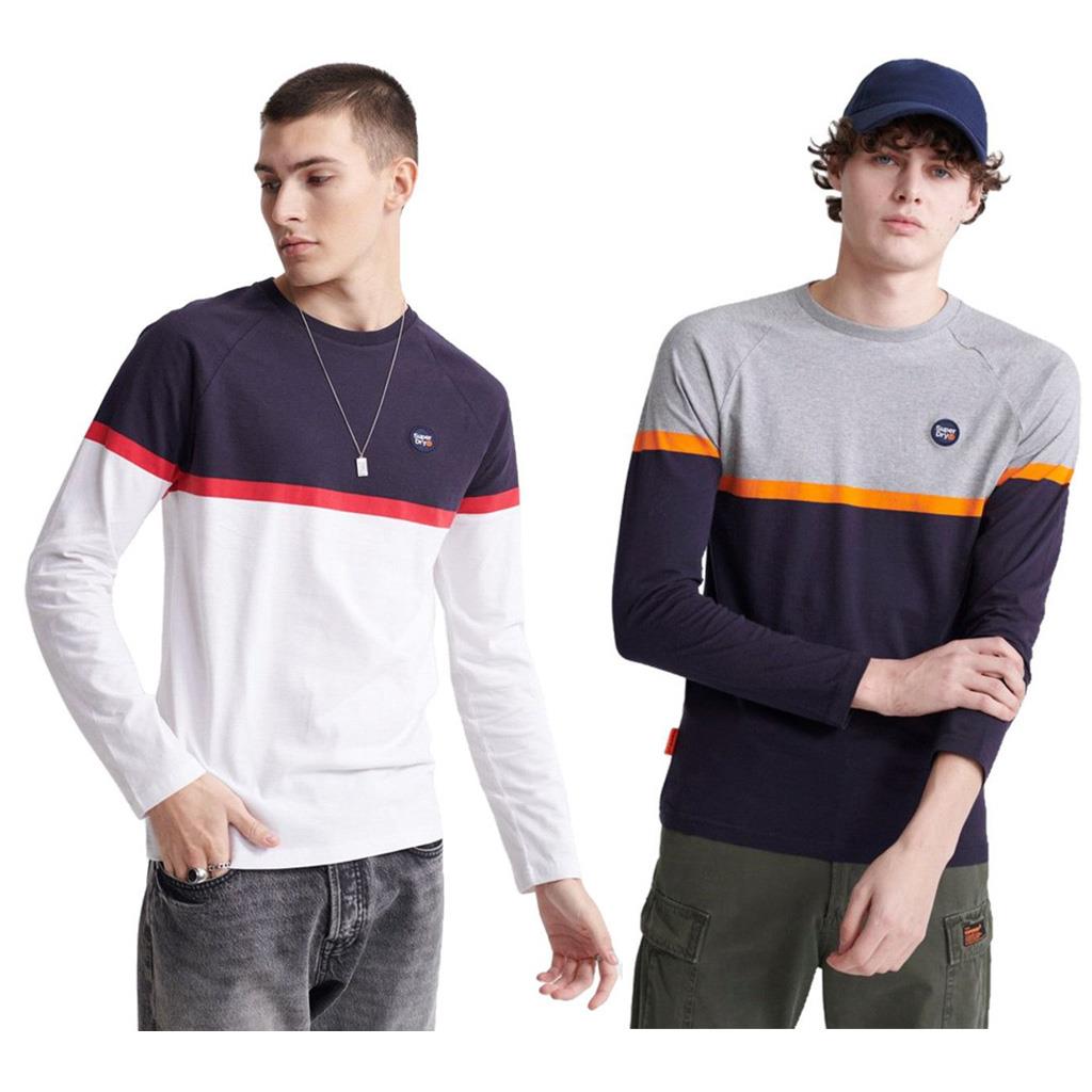 Negro Superdry de los Hombres Camiseta de Manga Larga de Color Block