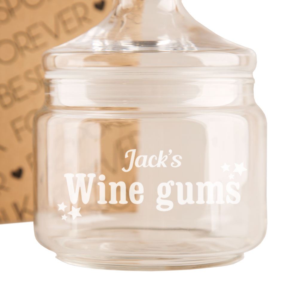 Personalised Wine Gums Glass Sweet Jar, Birthday Presents, Christmas