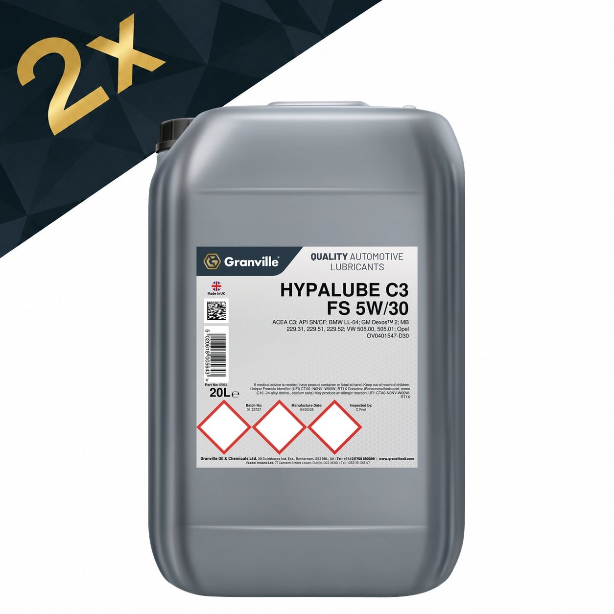 2x Granville - Hypalube C3 FS 5W-30 Fully Synthetic Engine Oil 20L