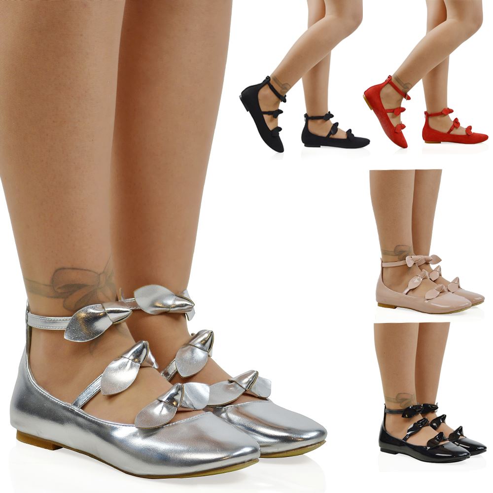 Mujer Tira en Tobillo Zapatillas bajas Damas Lazo Bailarina Tiras Dolly Zapatos