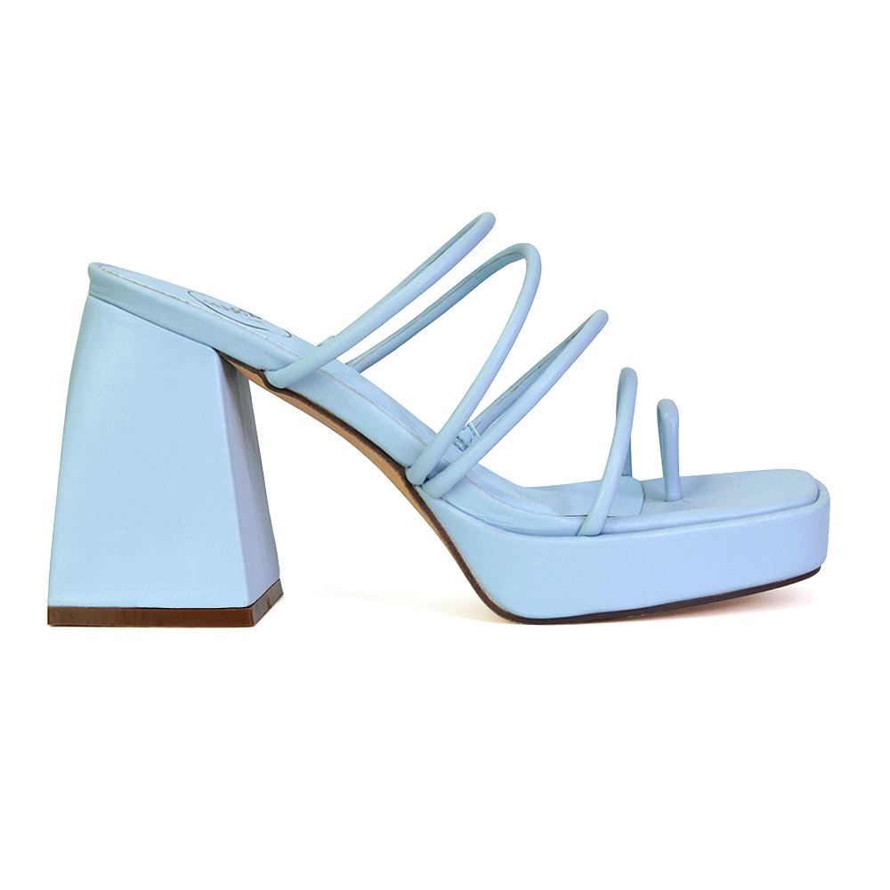Sandalias de tacón alto para mujer Zapatos de plataforma con puntera cuadrada con tiras talla 3-8 - Imagen 11 de 35