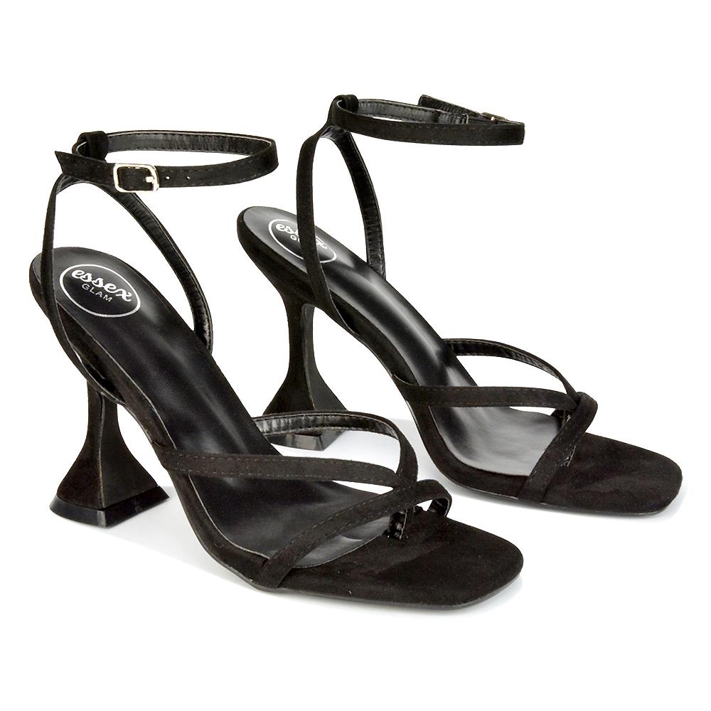 Sandalias para mujer con tiras al tobillo señora punta cuadrada correa tacón acampanado talla 3-8 - Imagen 4 de 31