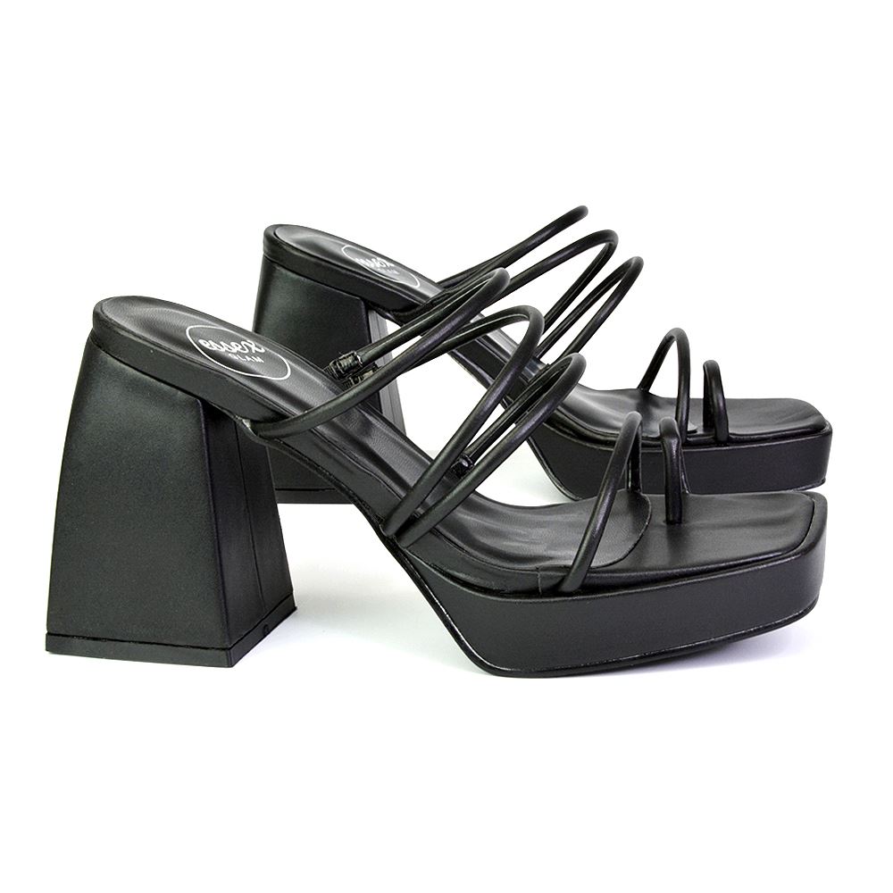 Sandalias de tacón alto para mujer Zapatos de plataforma con puntera cuadrada con tiras talla 3-8 - Imagen 9 de 35