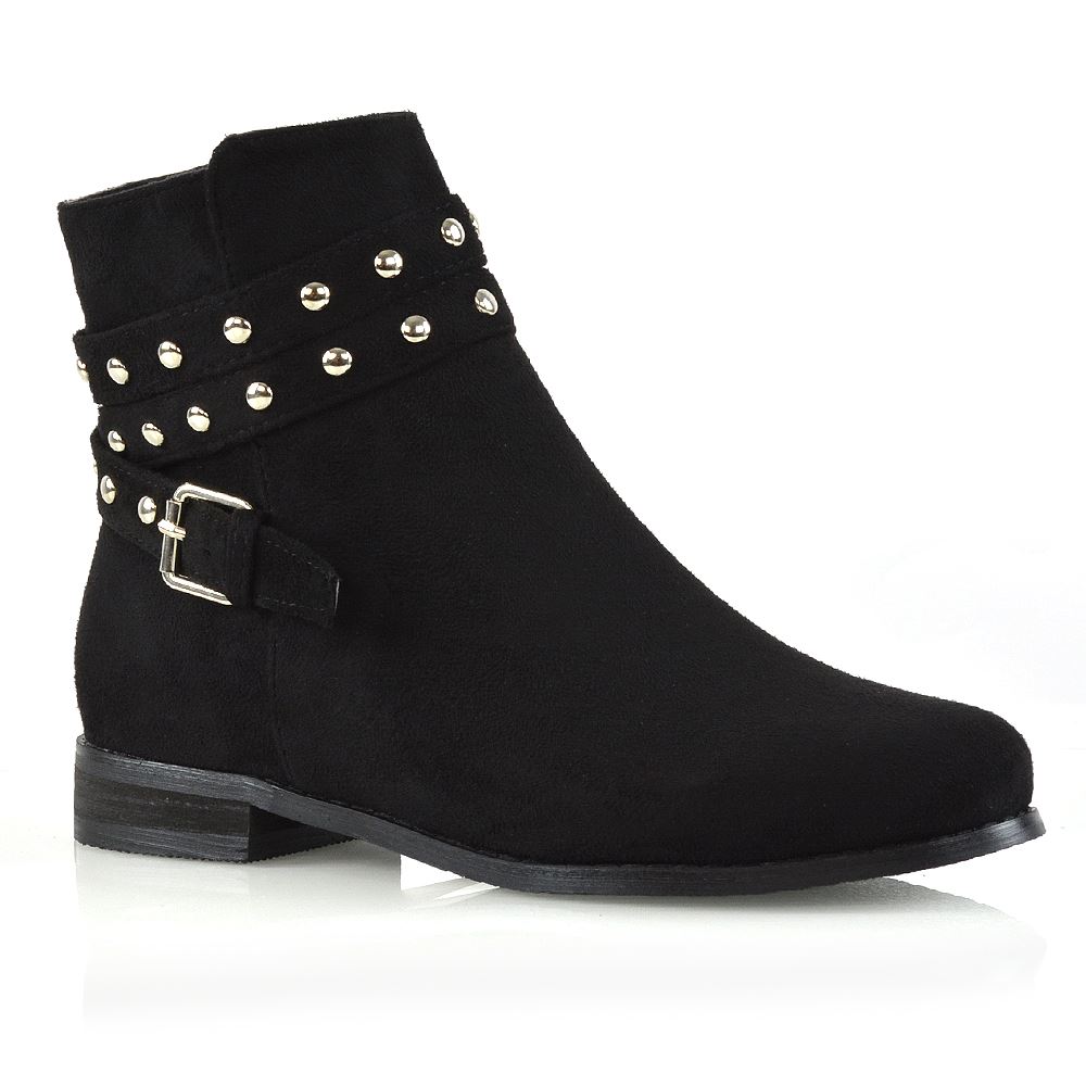 Womens Ankle Boots Flat Studded Straps Zip Pixie Chelsea Booties Womens Ankle Boots Flat Studded Straps Zip Pixie Chelsea Booties