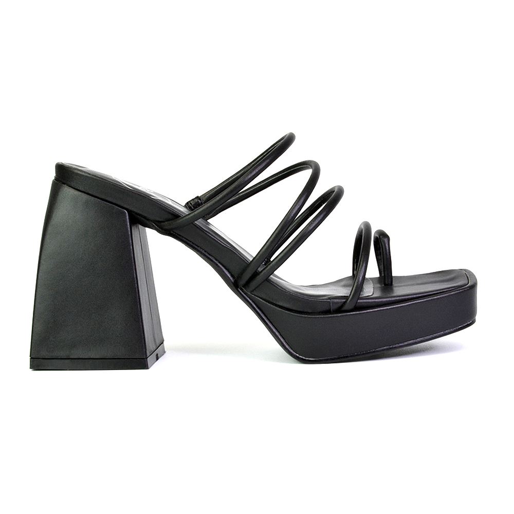 Sandalias de tacón alto para mujer Zapatos de plataforma con puntera cuadrada con tiras talla 3-8 - Imagen 7 de 35