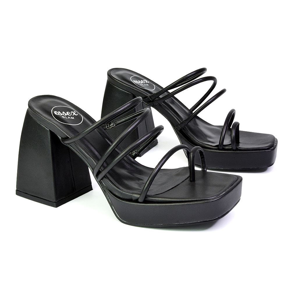 Sandalias de tacón alto para mujer Zapatos de plataforma con puntera cuadrada con tiras talla 3-8 - Imagen 10 de 35