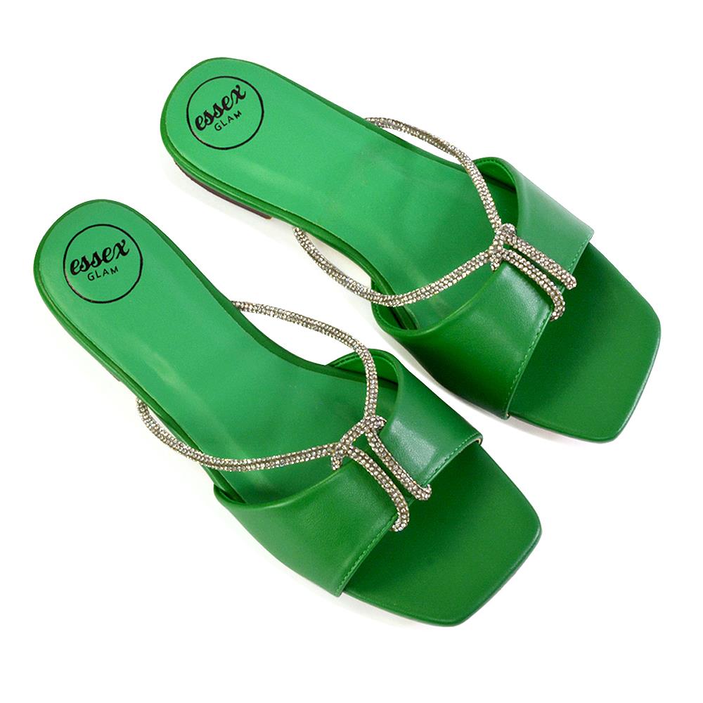 Womens Flat Diamante Sandals Ladies Slip On Casual Slider Mule Shoes
