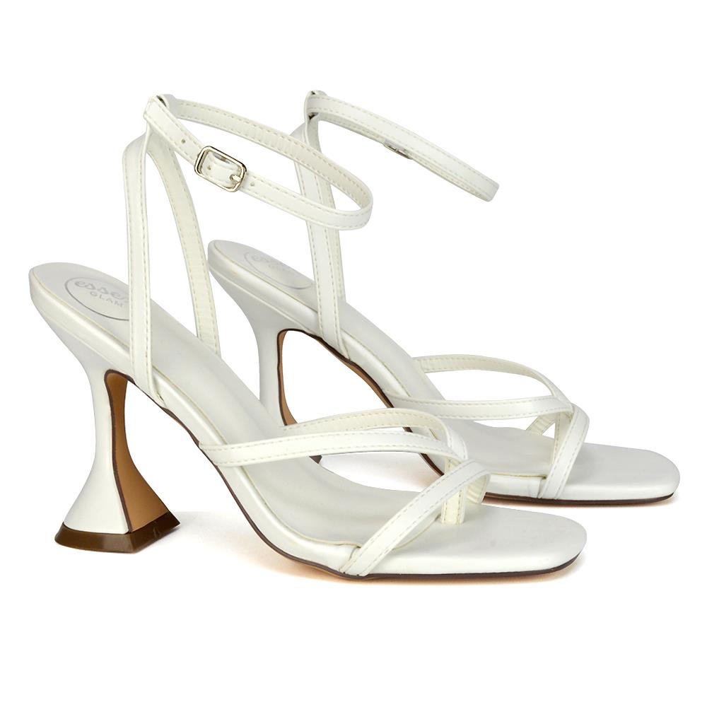 Sandalias para mujer con tiras al tobillo señora punta cuadrada correa tacón acampanado talla 3-8 - Imagen 27 de 31