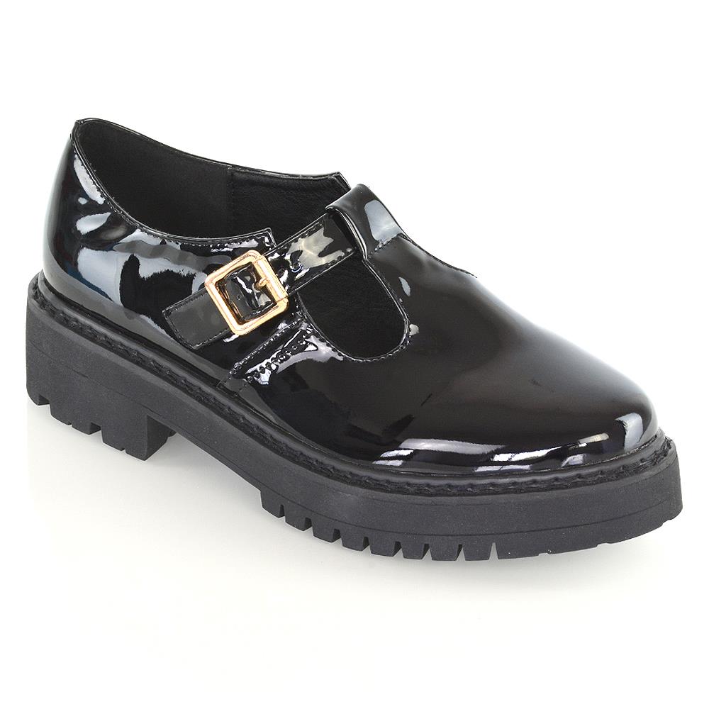 Womens Mary Jane Shoes Ladies T-Strap Buckle Geek Chunky Sole School Shoes Size | eBay