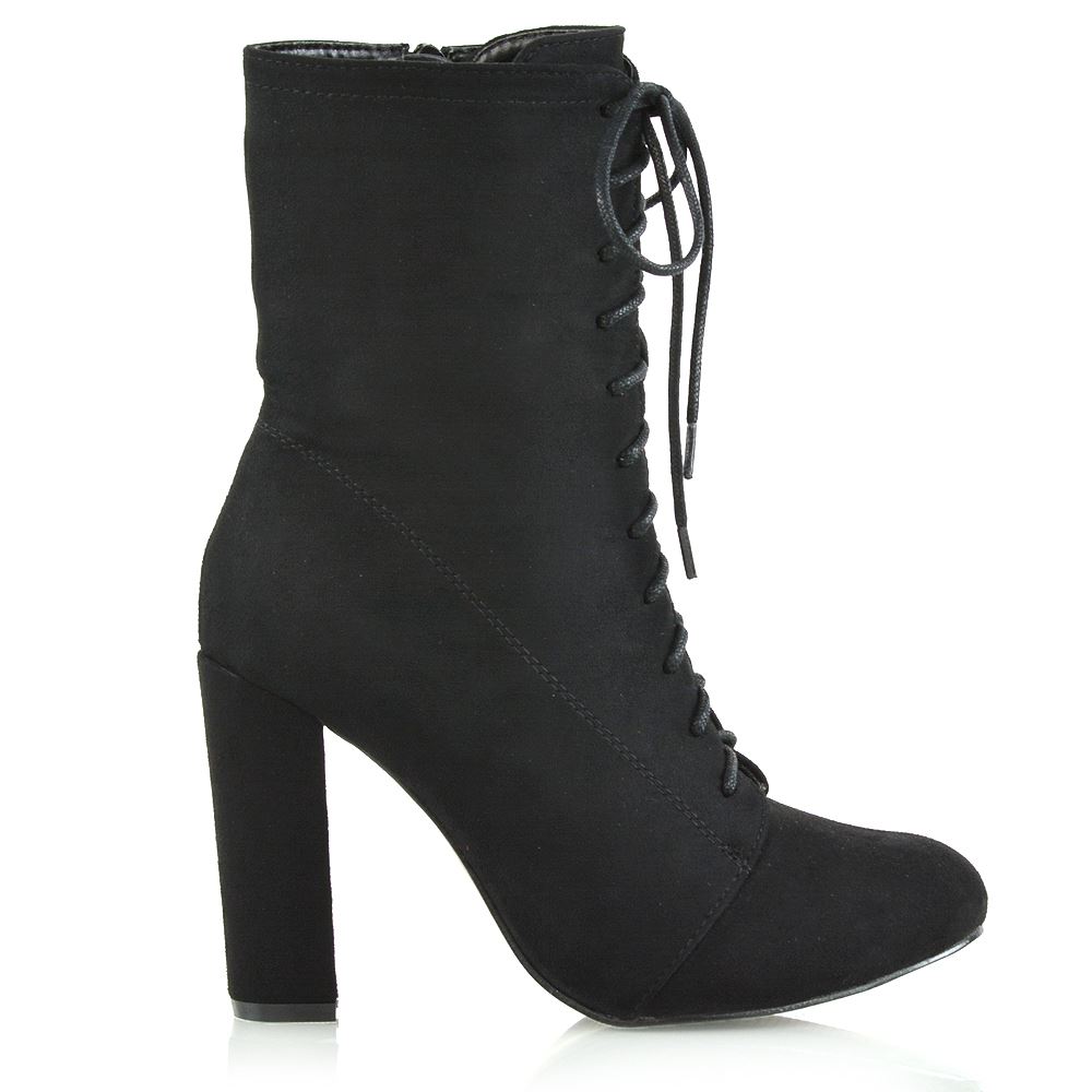 Womens High Heel Ankle Boots Ladies Lace Up Round Toe Calf Booties Shoes Size