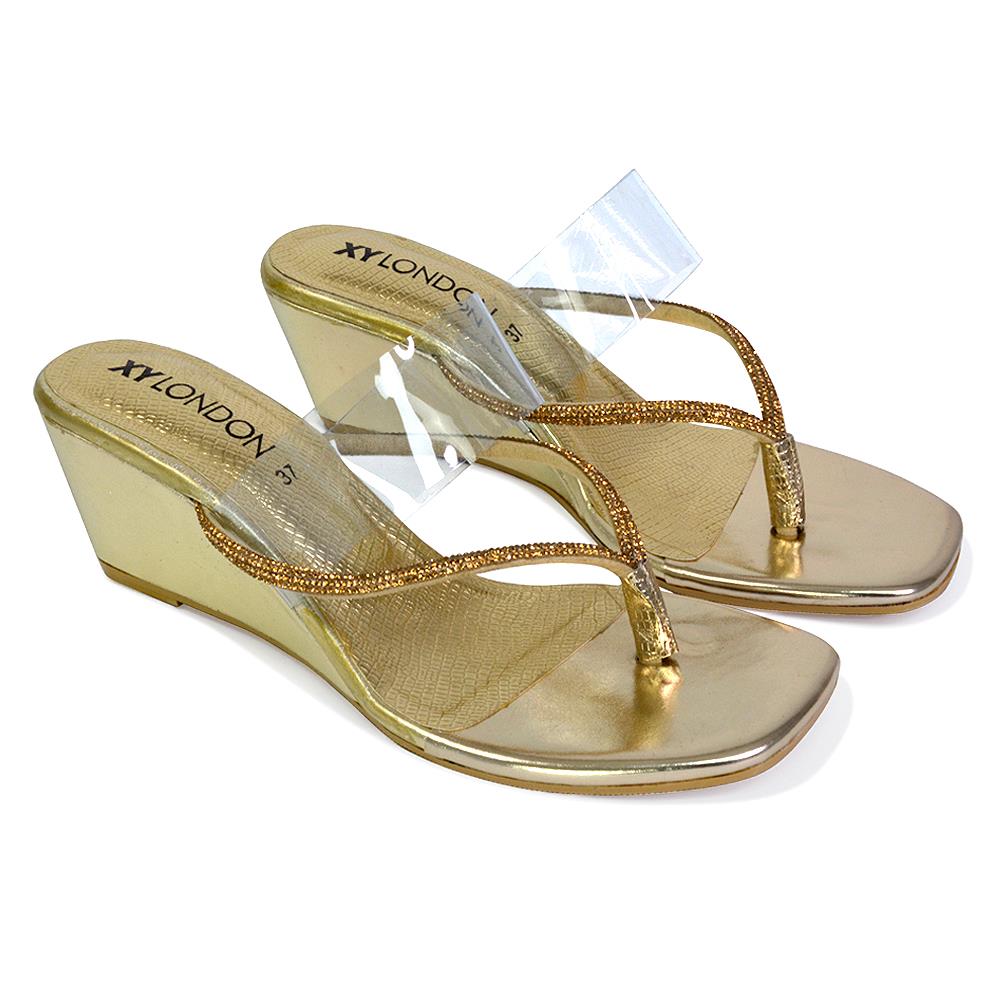 Womens Low Wedge Heel Sandals Ladies Summer Holidays Diamante Shoes Size - Picture 17 of 31
