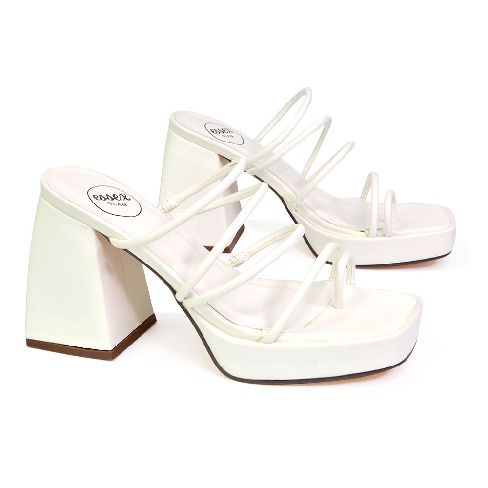 Sandalias de tacón alto para mujer Zapatos de plataforma con puntera cuadrada con tiras talla 3-8 - Imagen 30 de 35