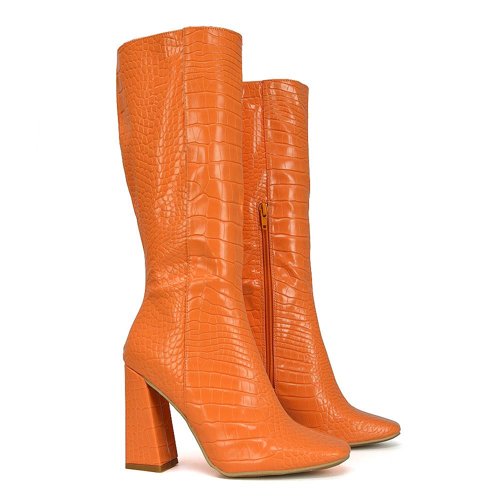 Womens Knee High Boots Ladies Block Heel Square Toe Shoe Size 3-8 - Picture 17 of 21