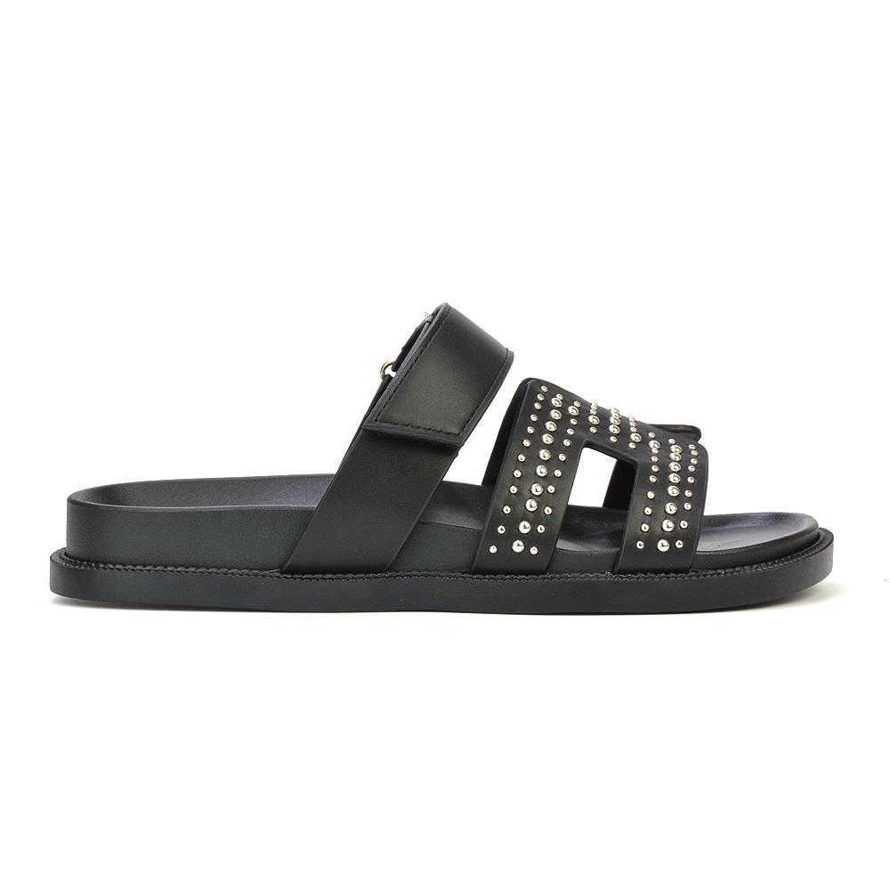 Women's Studded Gladiator Strap Black Sandal Ladies Comfy Slider Size 3-8 - Picture 6 of 10