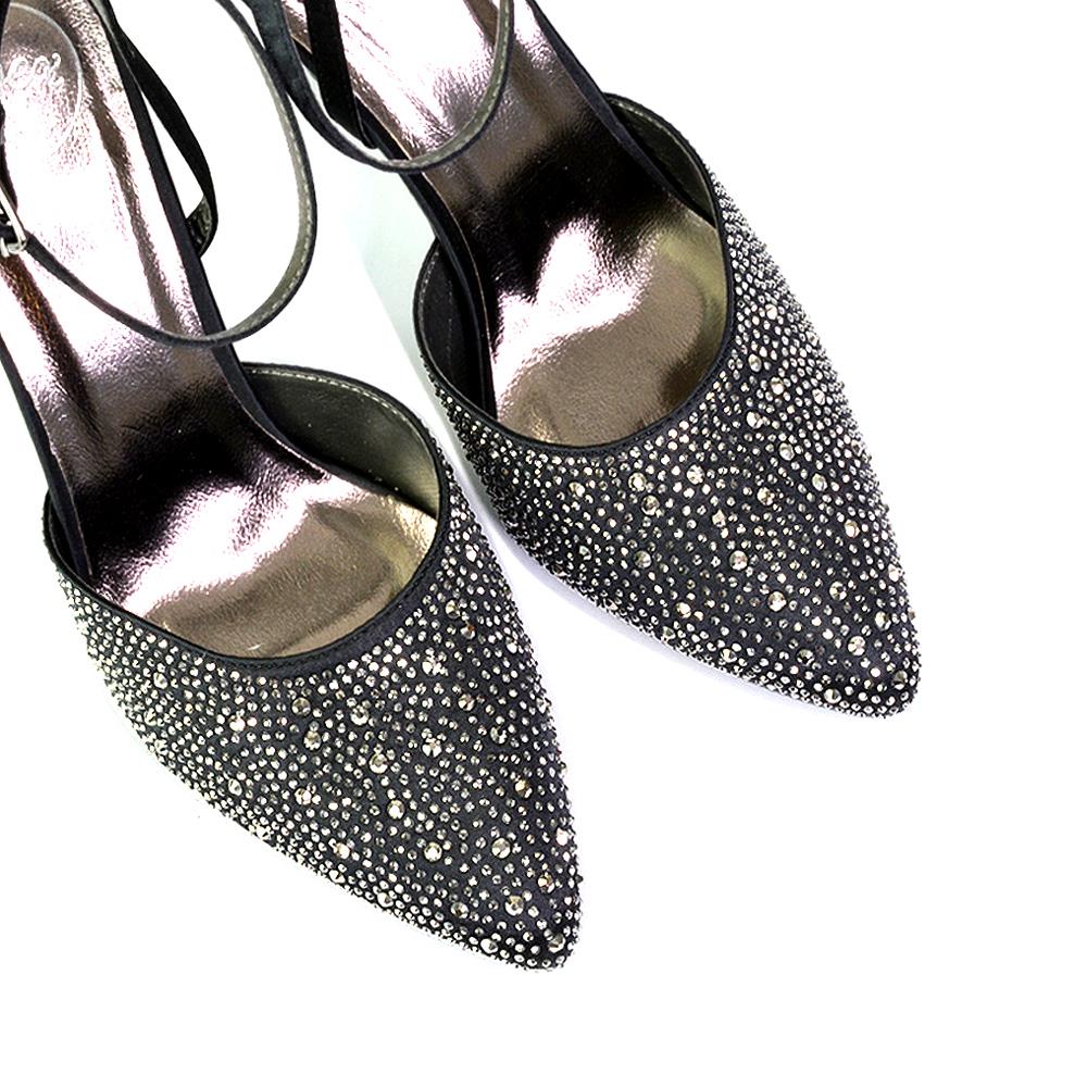 Zapatos de boda para mujer Damas Tacones de aguja nupciales satinados con tiras Diamante Talla 3-8 - Imagen 6 de 31