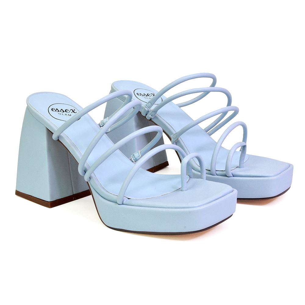 Sandalias de tacón alto para mujer Zapatos de plataforma con puntera cuadrada con tiras talla 3-8 - Imagen 17 de 35