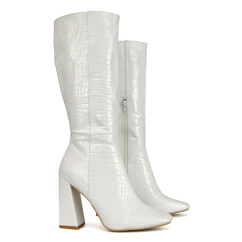 Womens Knee High Boots Ladies Block Heel Square Toe Shoe Size 3-8 - Picture 21 of 21