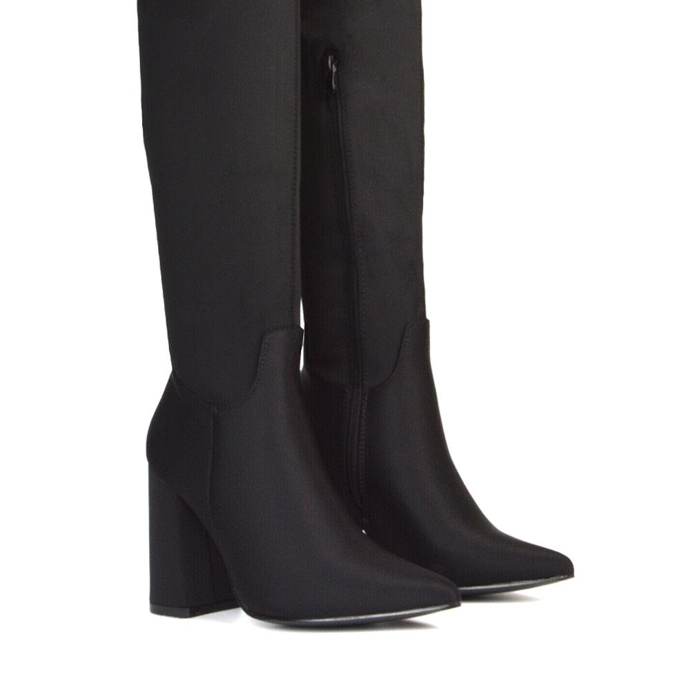 Women's Over The Knee High Boots Ladies Block Heel Stretch Calf Thigh High - Picture 6 of 10
