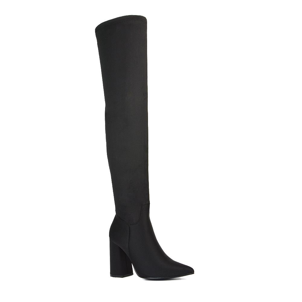 Women's Over The Knee High Boots Ladies Block Heel Stretch Calf Thigh High - Picture 8 of 10