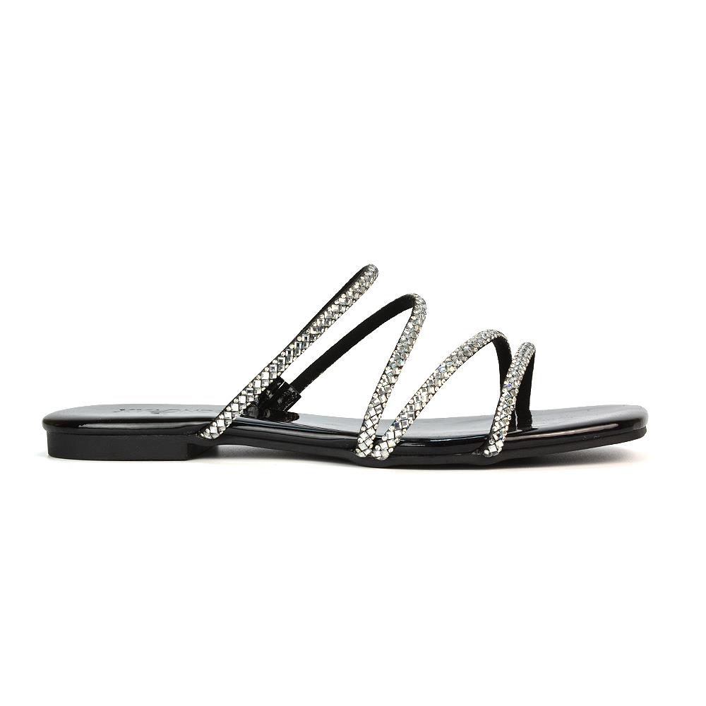 Women’s Diamante Flat Sandals Ladies Strappy Slip On Summer Slider Size 3-8 - Picture 6 of 25