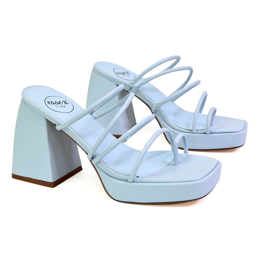 Sandalias de tacón alto para mujer Zapatos de plataforma con puntera cuadrada con tiras talla 3-8 - Imagen 15 de 35