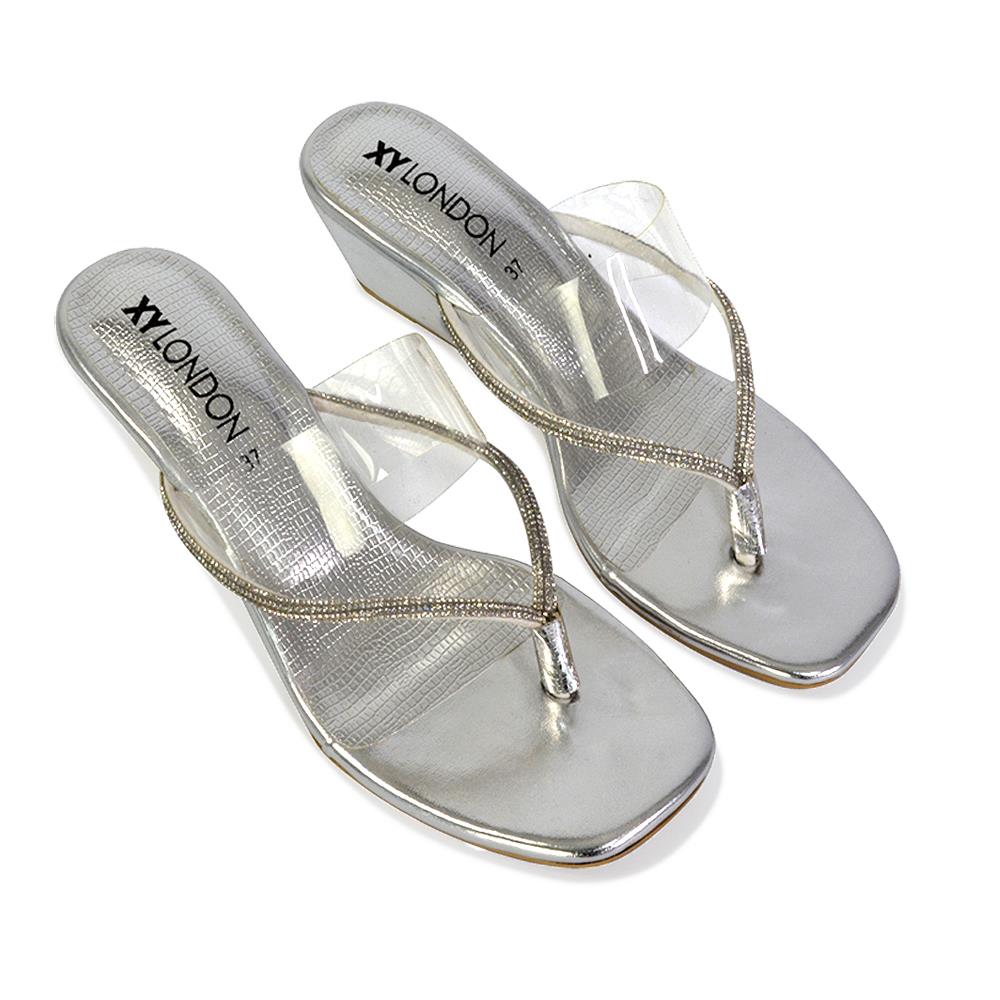 Womens Low Wedge Heel Sandals Ladies Summer Holidays Diamante Shoes Size - Picture 30 of 31