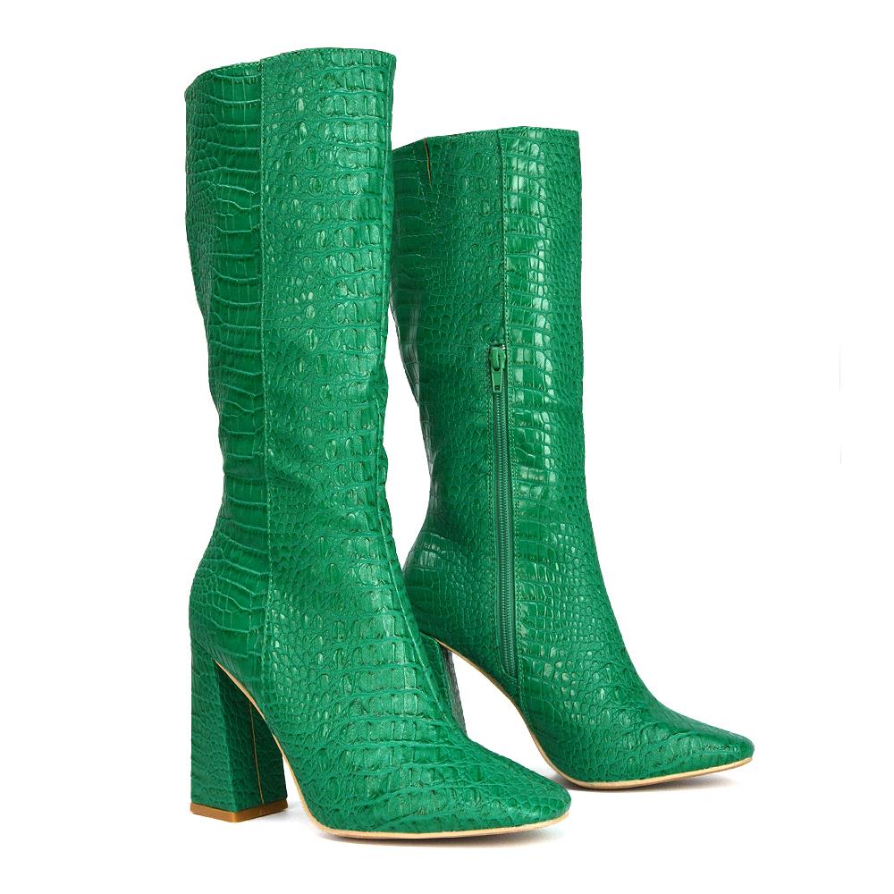 Womens Knee High Boots Ladies Block Heel Square Toe Shoe Size 3-8 - Picture 12 of 21