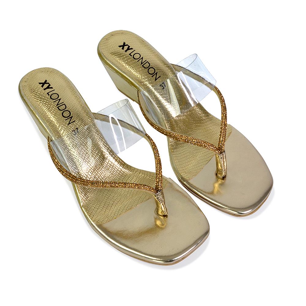 Womens Low Wedge Heel Sandals Ladies Summer Holidays Diamante Shoes Size - Picture 18 of 31