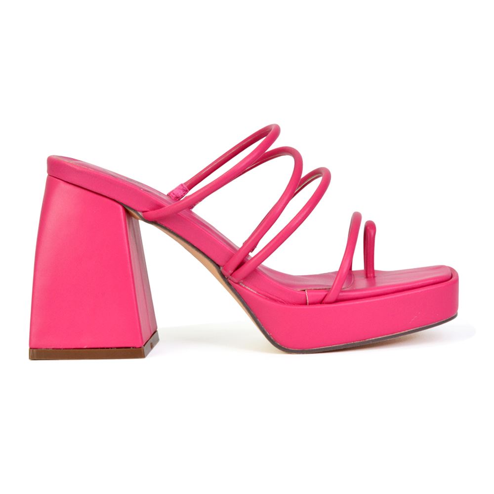 Sandalias de tacón alto para mujer Zapatos de plataforma con puntera cuadrada con tiras talla 3-8 - Imagen 25 de 35