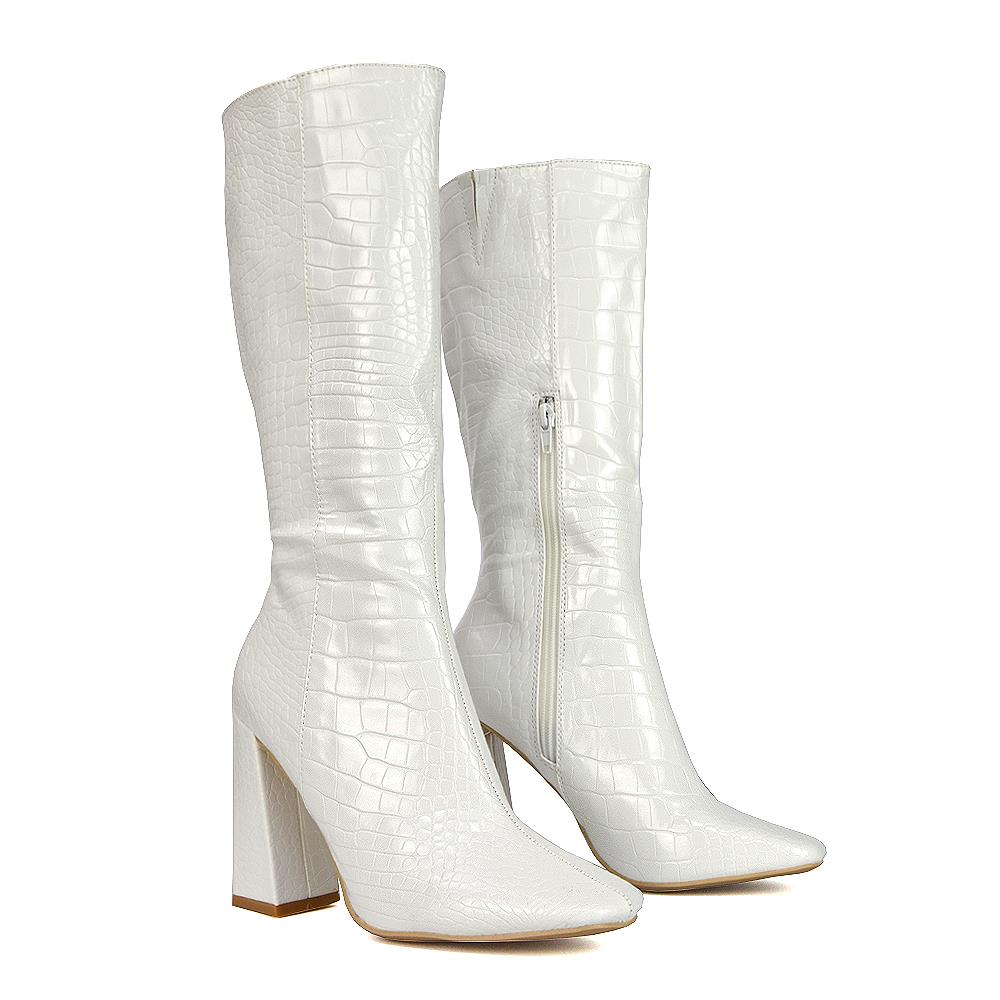 Womens Knee High Boots Ladies Block Heel Square Toe Shoe Size 3-8 - Picture 20 of 21