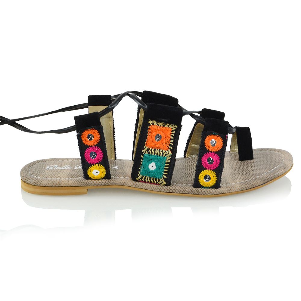New Womens Strap Flat Lace Up Ladies Shoes Beach Gladiator Sandals Size - Picture 3 of 7