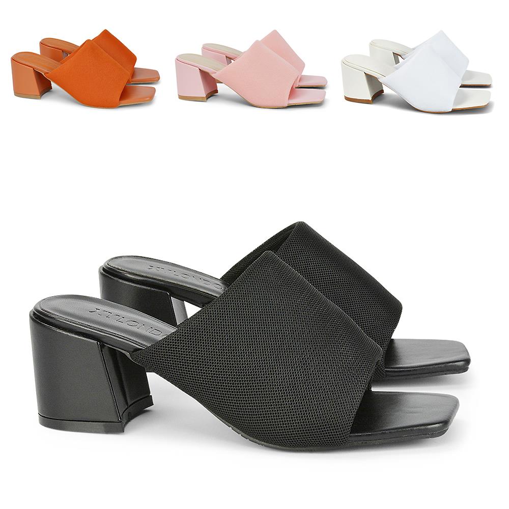 thumbnail image 2 of ESSEX GLAM Women's Square Toe Block Heel Mules – Casual Sandals With Toe Post – Sizes 3-8 (UK) 2 of 6