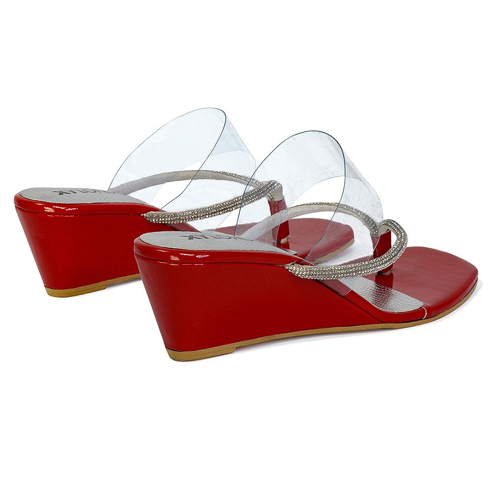 Womens Low Wedge Heel Sandals Ladies Summer Holidays Diamante Shoes Size - Picture 22 of 31