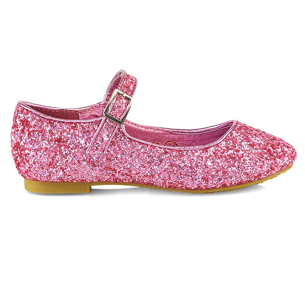 Girls Flat Glitter Bridal Party Shoes Children Kids Bridesmaid Ballet Pumps Size