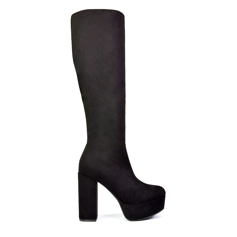 Womens Platform Knee High Boot Ladies Chunky Block Heeled Party Shoes Size 38 eBay