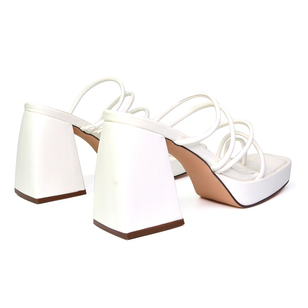 Sandalias de tacón alto para mujer Zapatos de plataforma con puntera cuadrada con tiras talla 3-8 - Imagen 32 de 35
