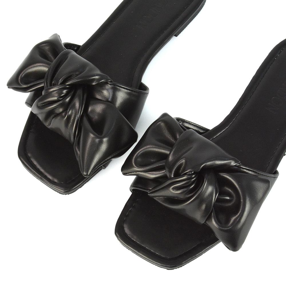 Womens Slip On Sliders Ladies Flat Casual Bow Flip Flops Mule Sandals Size Size - Picture 4 of 31