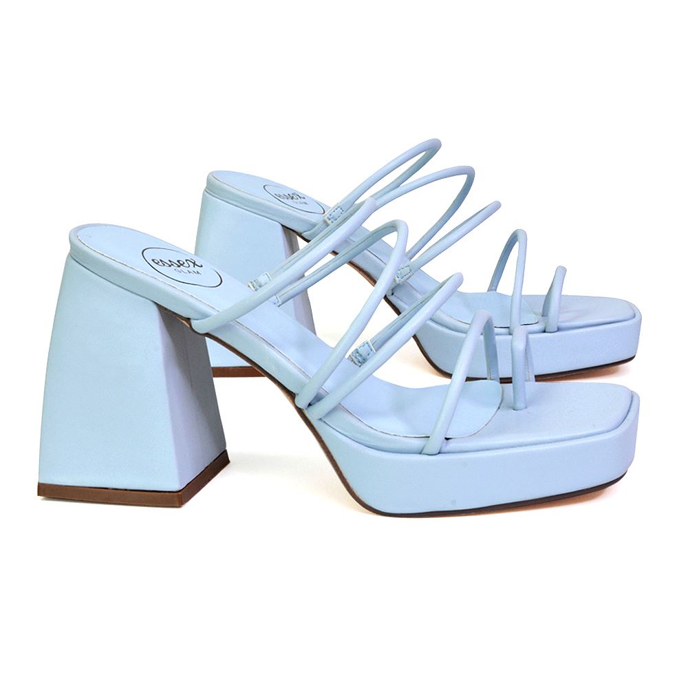 Sandalias de tacón alto para mujer Zapatos de plataforma con puntera cuadrada con tiras talla 3-8 - Imagen 18 de 35