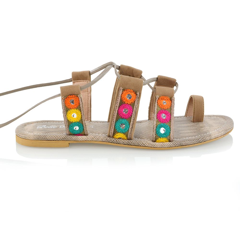 New Womens Strap Flat Lace Up Ladies Shoes Beach Gladiator Sandals Size - Picture 7 of 7