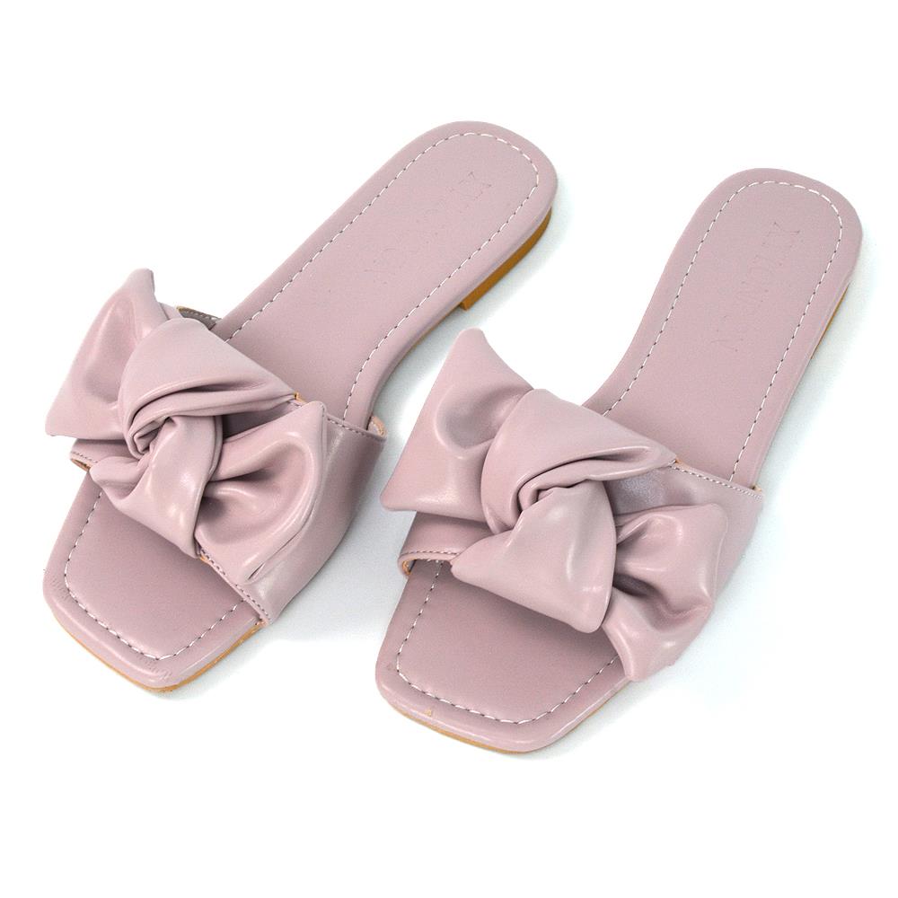 Womens Slip On Sliders Ladies Flat Casual Bow Flip Flops Mule Sandals Size Size - Picture 21 of 31