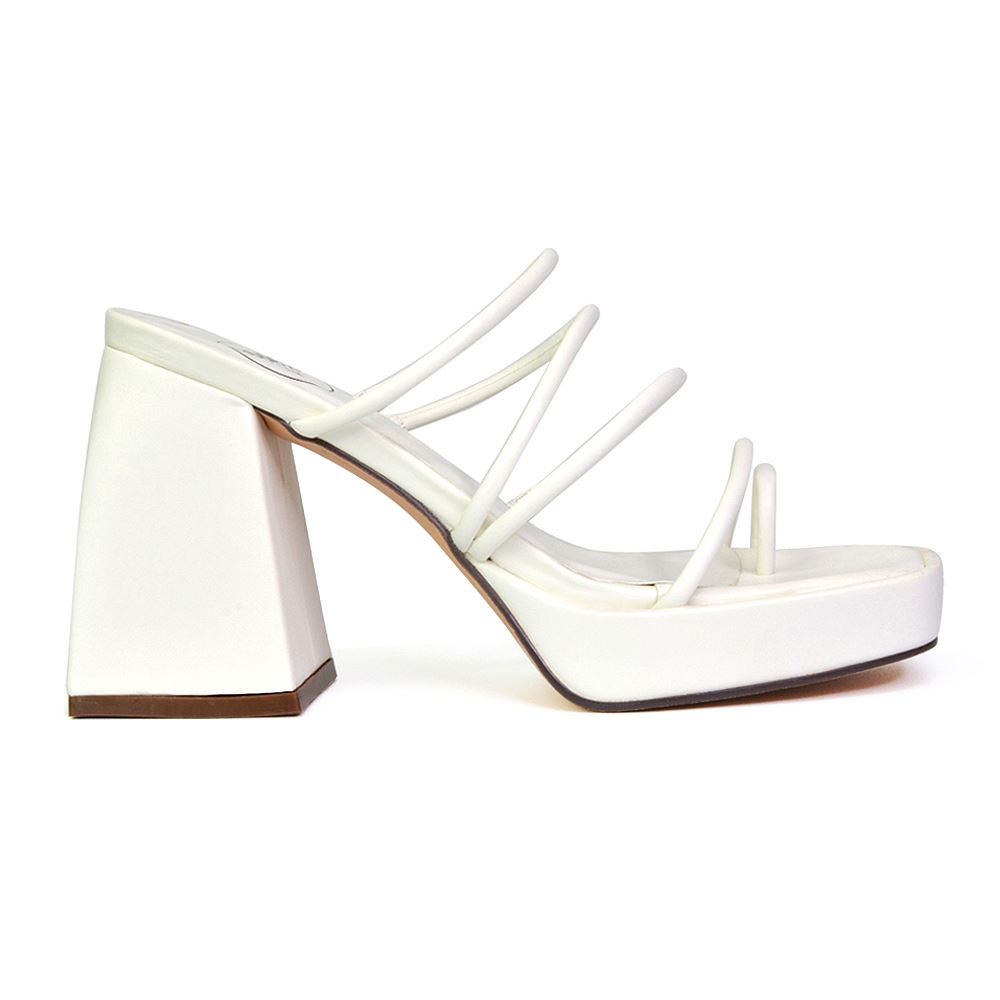 Sandalias de tacón alto para mujer Zapatos de plataforma con puntera cuadrada con tiras talla 3-8 - Imagen 33 de 35