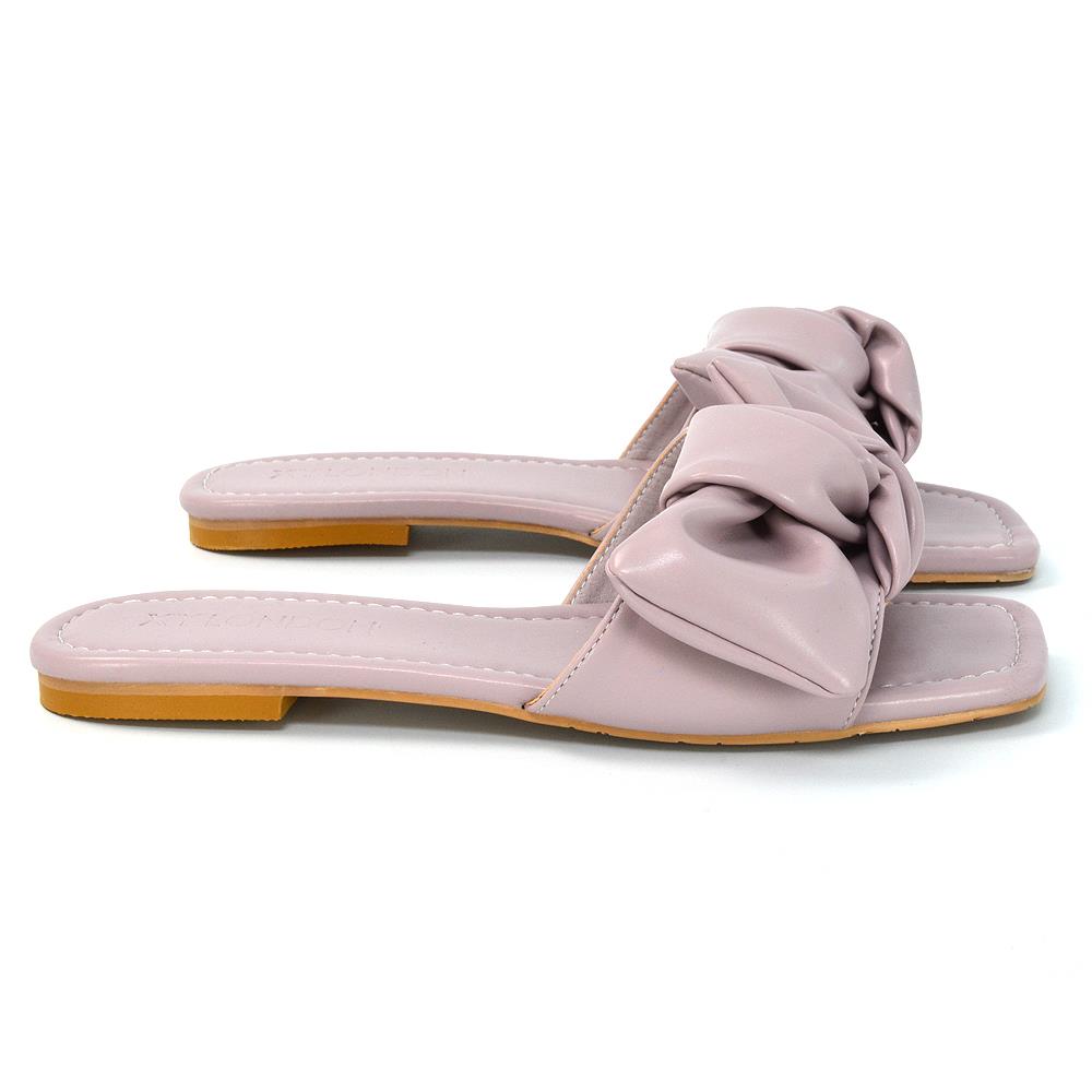 Womens Slip On Sliders Ladies Flat Casual Bow Flip Flops Mule Sandals Size Size - Picture 22 of 31