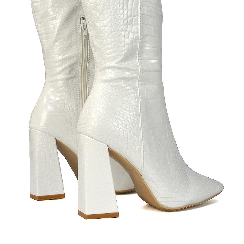 Womens Knee High Boots Ladies Block Heel Square Toe Shoe Size 3-8 - Picture 19 of 21