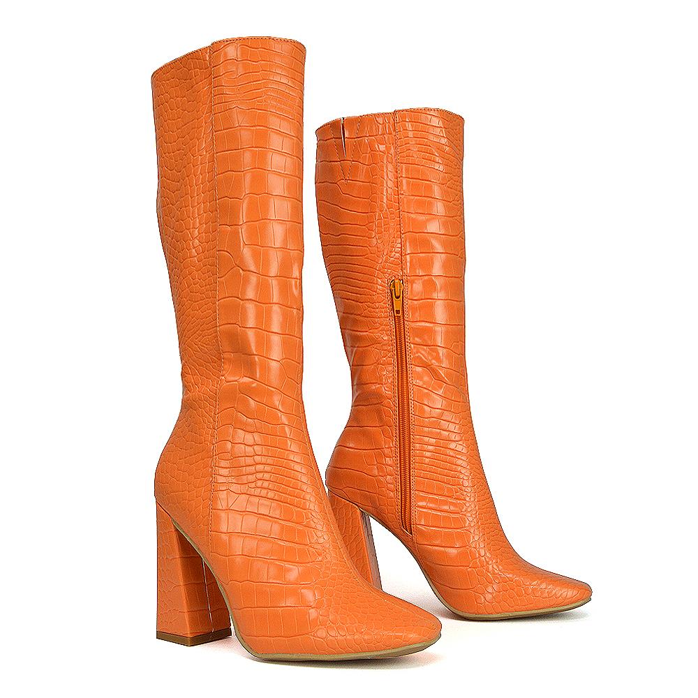 Womens Knee High Boots Ladies Block Heel Square Toe Shoe Size 3-8 - Picture 15 of 21