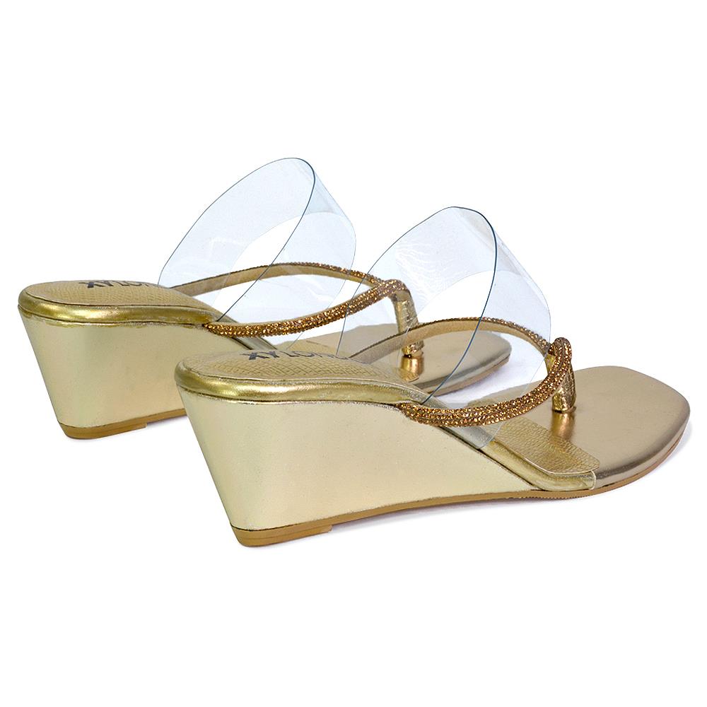 Womens Low Wedge Heel Sandals Ladies Summer Holidays Diamante Shoes Size - Picture 15 of 31