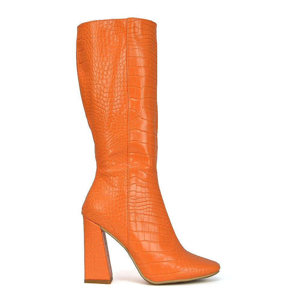 Womens Knee High Boots Ladies Block Heel Square Toe Shoe Size 3-8 - Picture 14 of 21