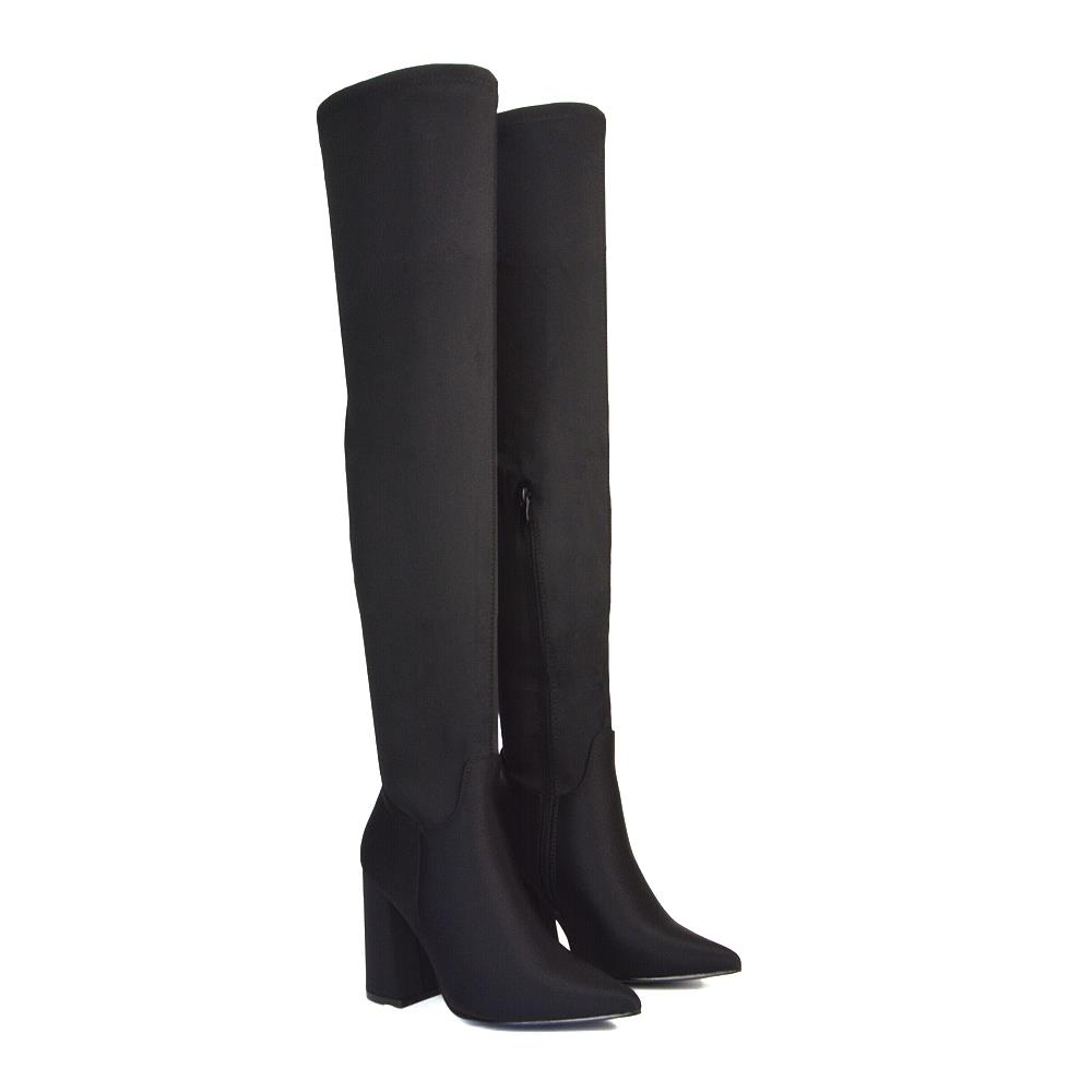 Women's Over The Knee High Boots Ladies Block Heel Stretch Calf Thigh High - Picture 7 of 10