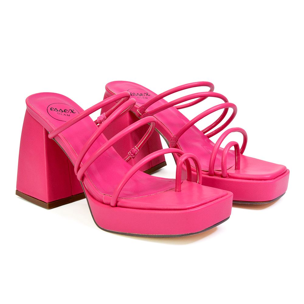 Sandalias de tacón alto para mujer Zapatos de plataforma con puntera cuadrada con tiras talla 3-8 - Imagen 27 de 35