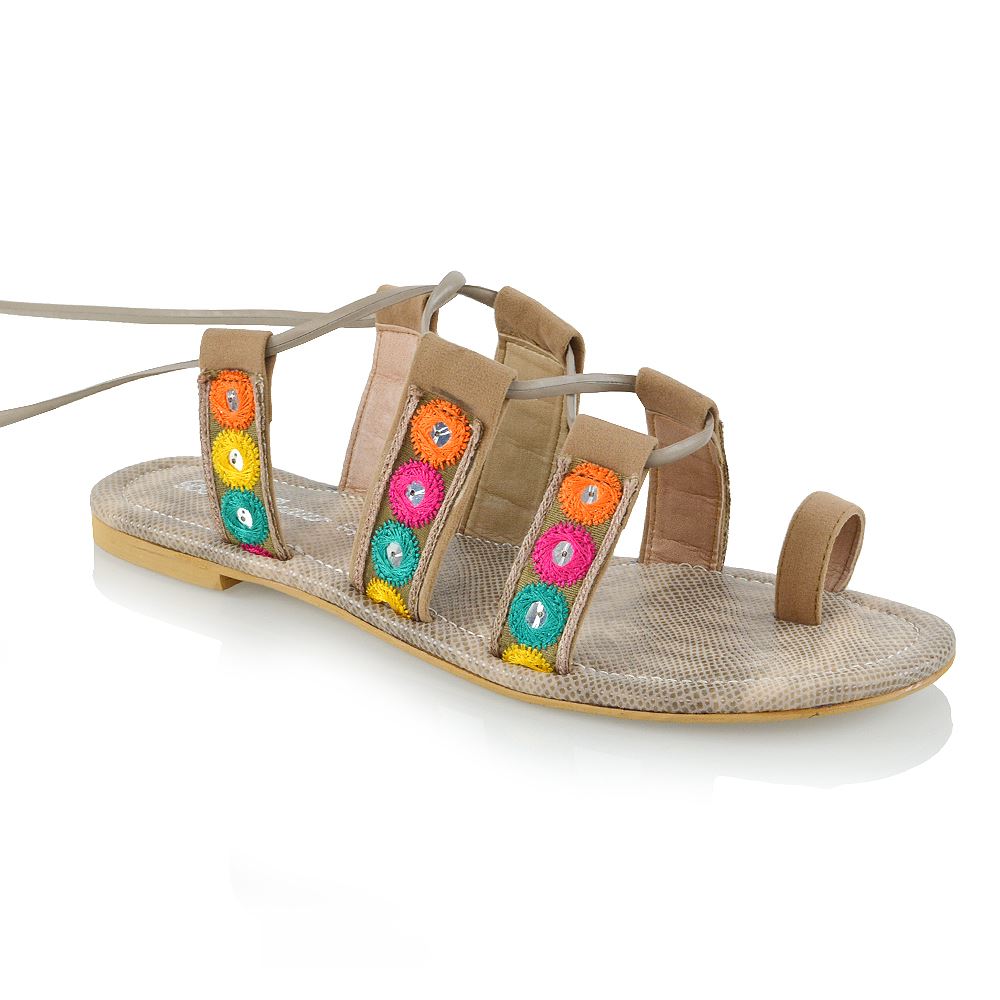 New Womens Strap Flat Lace Up Ladies Shoes Beach Gladiator Sandals Size - Picture 5 of 7