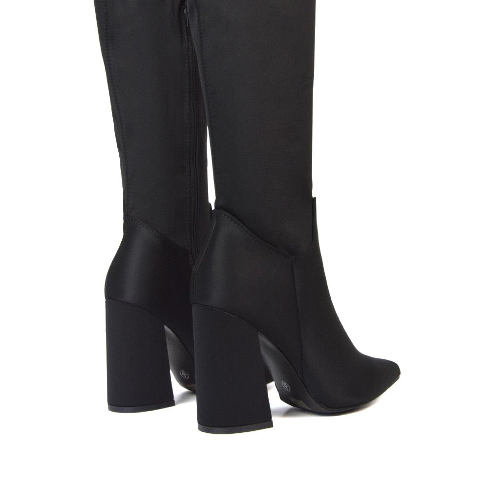 Women's Over The Knee High Boots Ladies Block Heel Stretch Calf Thigh High - Picture 5 of 10